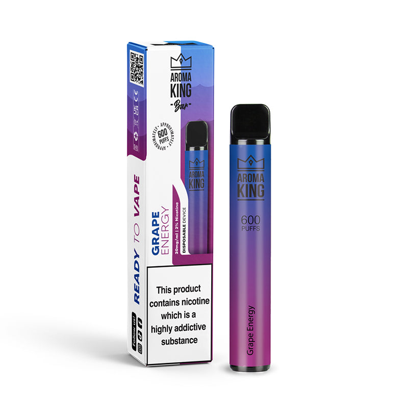 Aroma King | 600 Puffs | 0mg 10mg | Disposable Vape Pen | Grape Energy
