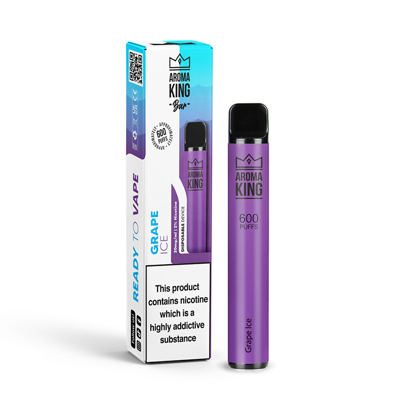 Aroma King | 600 Puffs | 0mg 10mg | Disposable Vape Pen | Grape Ice